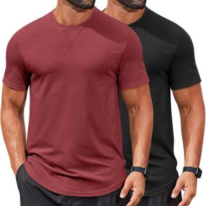 imageCOOFANDY Mens T Shirts Casual Short Sleeve Cotton Tee Shirts Hipster Hip Hop Longline TShirt Basic Summer TopsTwo Pack Black  Wine Red