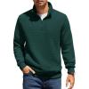 imageCOOFANDY Mens Quarter Zip Pullover Quilted Sweatshirt Knit Long Sleeve Mock Neck Sweater Polo with PocketGreen