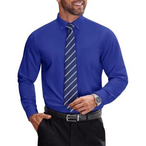 imageCOOFANDY Mens Dress Shirts Long Sleeve Business Shirts Stain Shield Mens Button Down ShirtDark Blue