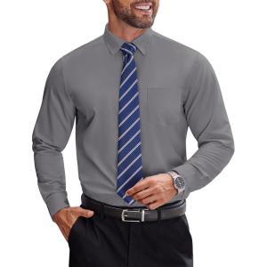imageCOOFANDY Mens Dress Shirts Long Sleeve Business Shirts Stain Shield Mens Button Down ShirtDark Grey
