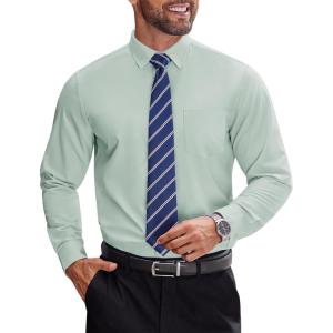imageCOOFANDY Mens Dress Shirts Long Sleeve Business Shirts Stain Shield Mens Button Down ShirtLight Green