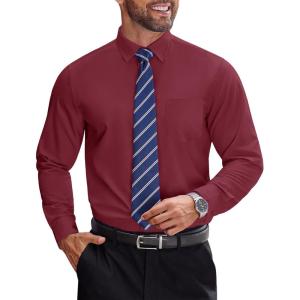 imageCOOFANDY Mens Dress Shirts Long Sleeve Business Shirts Stain Shield Mens Button Down ShirtRed