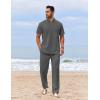 image:imageCOOFANDY Mens 2 Piece Cotton Sets Casual Short Sleeve Henley Shirts and Beach Pants with Pockets Summer Vacation OutfitsDark Grey