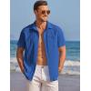 image:imageCOOFANDY Mens Casual Textured Short Sleeve Button Down Summer Beach ShirtClassic Blue