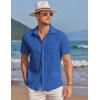 image:imageCOOFANDY Mens Casual Textured Short Sleeve Button Down Summer Beach ShirtClassic Blue