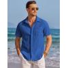 image:imageCOOFANDY Mens Casual Textured Short Sleeve Button Down Summer Beach ShirtClassic Blue