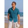 image:imageCOOFANDY Mens Casual Textured Short Sleeve Button Down Summer Beach ShirtLake Blue