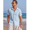 image:imageCOOFANDY Mens Casual Textured Short Sleeve Button Down Summer Beach ShirtLight Blue