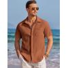 image:imageCOOFANDY Mens Casual Textured Short Sleeve Button Down Summer Beach ShirtLight Brown