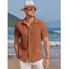 image:imageCOOFANDY Mens Casual Textured Short Sleeve Button Down Summer Beach ShirtLight Brown