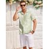 image:imageCOOFANDY Mens Casual Textured Short Sleeve Button Down Summer Beach ShirtLight Green White Leaf