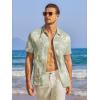 image:imageCOOFANDY Mens Casual Textured Short Sleeve Button Down Summer Beach ShirtLight Green White Leaf