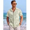 image:imageCOOFANDY Mens Casual Textured Short Sleeve Button Down Summer Beach ShirtLight Green White Leaf