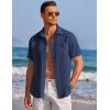 image:imageCOOFANDY Mens Casual Textured Short Sleeve Button Down Summer Beach ShirtNavy Blue