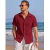 image:imageCOOFANDY Mens Casual Textured Short Sleeve Button Down Summer Beach ShirtWine Red