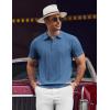image:imageCOOFANDY Mens Knit Polo Shirts Short Sleeve Ribbed Textured Polo Shirt Lightweight Casual Golf Shirts Collared T ShirtDenim Blue
