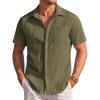 image:imageCOOFANDY Mens Casual Textured Short Sleeve Button Down Summer Beach ShirtArmy Green