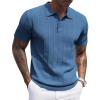 image:imageCOOFANDY Mens Knit Polo Shirts Short Sleeve Ribbed Textured Polo Shirt Lightweight Casual Golf Shirts Collared T ShirtDenim Blue