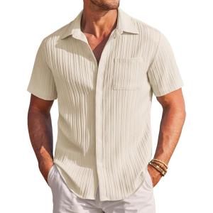 image:imageCOOFANDY Mens Casual Textured Short Sleeve Button Down Summer Beach ShirtBeige