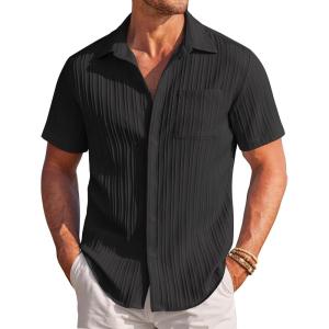 image:imageCOOFANDY Mens Casual Textured Short Sleeve Button Down Summer Beach ShirtBlack