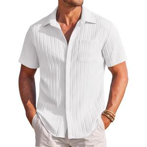 image:imageCOOFANDY Mens Casual Textured Short Sleeve Button Down Summer Beach ShirtWhite