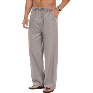 image:imageCOOFANDY Mens Linen Pant Elastic Waist Linen Pants Drawstring Summer Beach PantA Grey