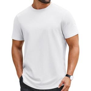 image:imageCOOFANDY Mens TShirts 100 Cotton Crewneck Short Sleeve Tees Casual Plain ShirtsAll White