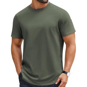 image:imageCOOFANDY Mens TShirts 100 Cotton Crewneck Short Sleeve Tees Casual Plain ShirtsArmy Green
