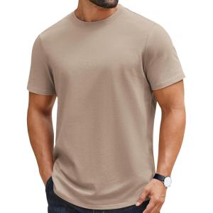 image:imageCOOFANDY Mens TShirts 100 Cotton Crewneck Short Sleeve Tees Casual Plain ShirtsKhaki