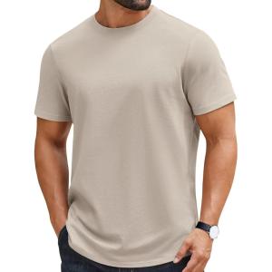 image:imageCOOFANDY Mens TShirts 100 Cotton Crewneck Short Sleeve Tees Casual Plain ShirtsLight Khaki