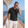 image:imageCOOFANDY Knit Polo Shirts for Men Short Sleeve V Neck Polo Lightweight Summer Casual Textured Polo ShirtsBlack