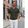 image:imageCOOFANDY Knit Polo Shirts for Men Short Sleeve V Neck Polo Lightweight Summer Casual Textured Polo ShirtsDark Green