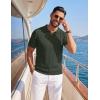image:imageCOOFANDY Knit Polo Shirts for Men Short Sleeve V Neck Polo Lightweight Summer Casual Textured Polo ShirtsDark Green