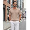 image:imageCOOFANDY Knit Polo Shirts for Men Short Sleeve V Neck Polo Lightweight Summer Casual Textured Polo ShirtsKhaki