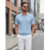 image:imageCOOFANDY Knit Polo Shirts for Men Short Sleeve V Neck Polo Lightweight Summer Casual Textured Polo ShirtsLight Blue
