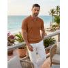 image:imageCOOFANDY Knit Polo Shirts for Men Short Sleeve V Neck Polo Lightweight Summer Casual Textured Polo ShirtsLight Brown