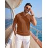 image:imageCOOFANDY Knit Polo Shirts for Men Short Sleeve V Neck Polo Lightweight Summer Casual Textured Polo ShirtsLight Brown