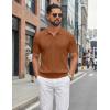 image:imageCOOFANDY Knit Polo Shirts for Men Short Sleeve V Neck Polo Lightweight Summer Casual Textured Polo ShirtsLight Brown