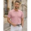 image:imageCOOFANDY Knit Polo Shirts for Men Short Sleeve V Neck Polo Lightweight Summer Casual Textured Polo ShirtsLotus Pink