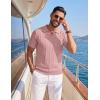 image:imageCOOFANDY Knit Polo Shirts for Men Short Sleeve V Neck Polo Lightweight Summer Casual Textured Polo ShirtsLotus Pink