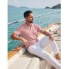 image:imageCOOFANDY Knit Polo Shirts for Men Short Sleeve V Neck Polo Lightweight Summer Casual Textured Polo ShirtsLotus Pink