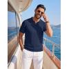 image:imageCOOFANDY Knit Polo Shirts for Men Short Sleeve V Neck Polo Lightweight Summer Casual Textured Polo ShirtsNavy