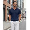 image:imageCOOFANDY Knit Polo Shirts for Men Short Sleeve V Neck Polo Lightweight Summer Casual Textured Polo ShirtsNavy