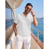 image:imageCOOFANDY Knit Polo Shirts for Men Short Sleeve V Neck Polo Lightweight Summer Casual Textured Polo ShirtsWhite