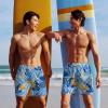 image:imageCOOFANDY Men Swim Trunk with Compression Liner 2 in 1 Swimwear Bathing Suit Quick Dry Board ShortP Light Blue Leaves
