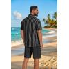 image:imageCOOFANDY Mens 2 Piece Outfit Casual Short Sleeve Button Down Shirt and Beach Shorts Set Summer Vacation Outfits for MenBlack Stripe