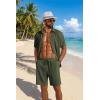 image:imageCOOFANDY Mens 2 Piece Outfit Casual Short Sleeve Button Down Shirt and Beach Shorts Set Summer Vacation Outfits for MenDark Green