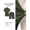 image:imageCOOFANDY Mens 2 Piece Outfit Casual Short Sleeve Button Down Shirt and Beach Shorts Set Summer Vacation Outfits for MenDark Green