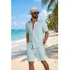 image:imageCOOFANDY Mens 2 Piece Outfit Casual Short Sleeve Button Down Shirt and Beach Shorts Set Summer Vacation Outfits for MenLight Blue