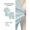 image:imageCOOFANDY Mens 2 Piece Outfit Casual Short Sleeve Button Down Shirt and Beach Shorts Set Summer Vacation Outfits for MenLight Blue